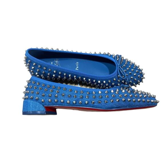 Christian Louboutin Sweetie Jane Spikes Denim Flat 37 Blue - Picture 5 of 10